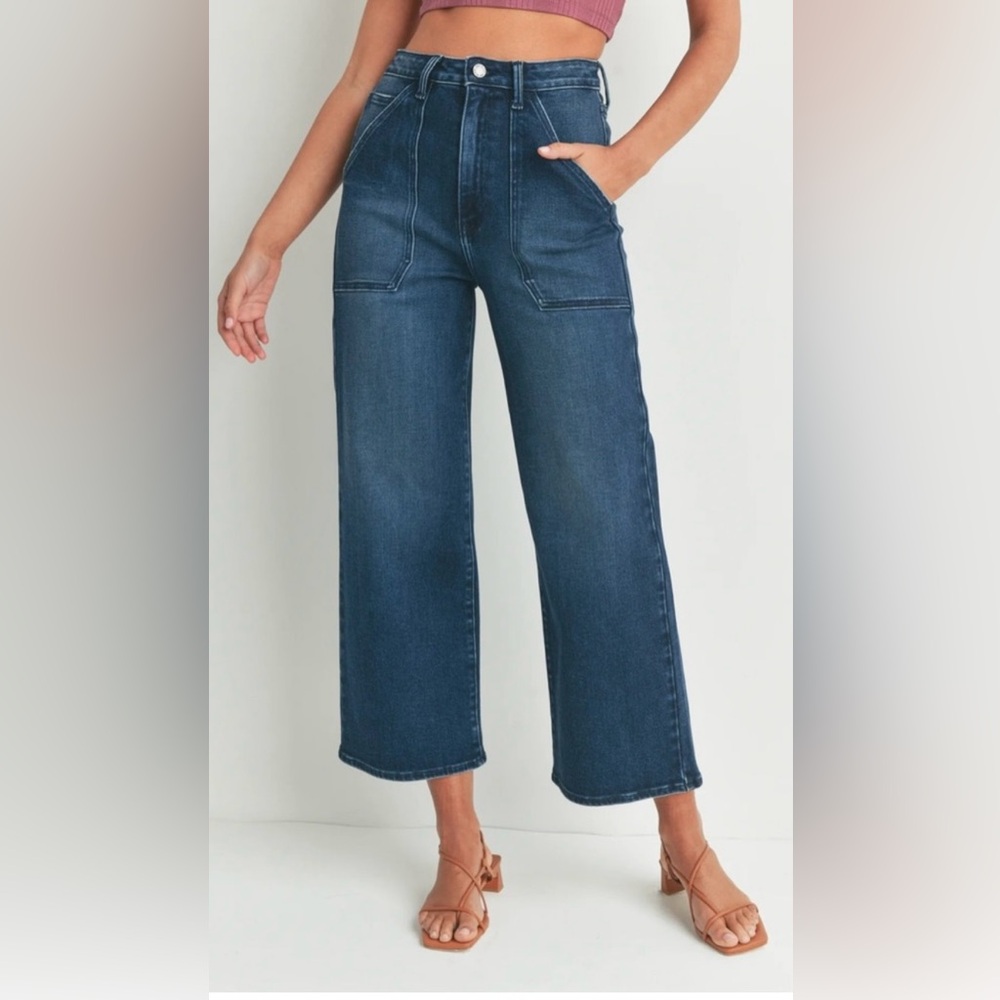 Just Black Denim Patch Pocket Wide Leg Dark Wash Jean Size 27